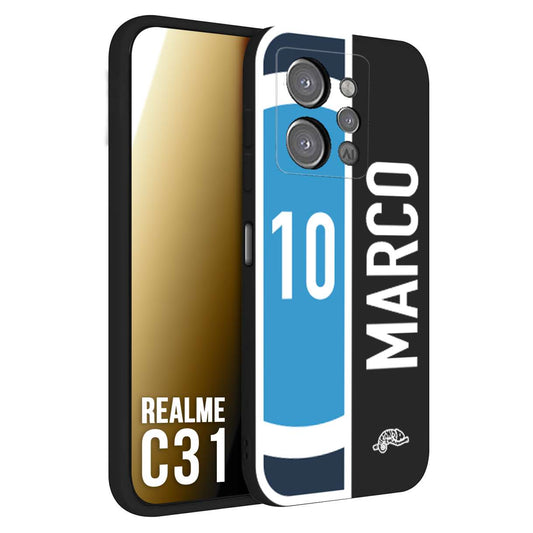 CUSTOMIZZA - Custodia cover nera morbida in tpu compatibile per Oppo Realme C31 personalizzata calcio football nome e numero calciatori biancoazzurri bianco celesti