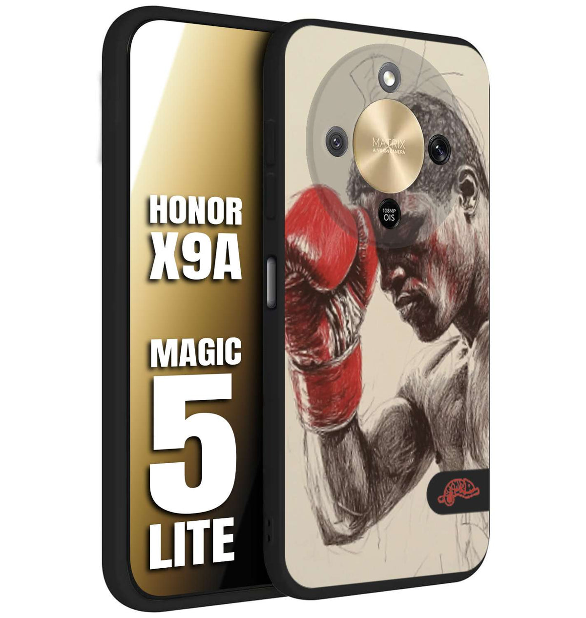 CUSTOMIZZA - Custodia cover nera morbida in tpu compatibile per Honor X9A - Honor Magic 5 Lite pugilato pugili disegno tattoo guantoni boxer pesi massimi