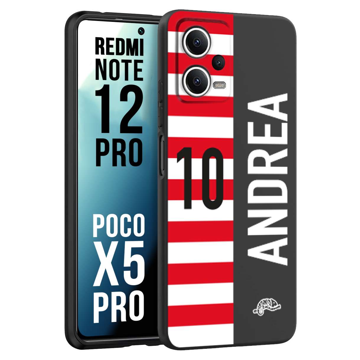 CUSTOMIZZA - Custodia cover nera morbida in tpu compatibile per Xiaomi Redmi Note 12 PRO - POCO X5 PRO personalizzata calcio football nome e numero calciatori bianco rossa