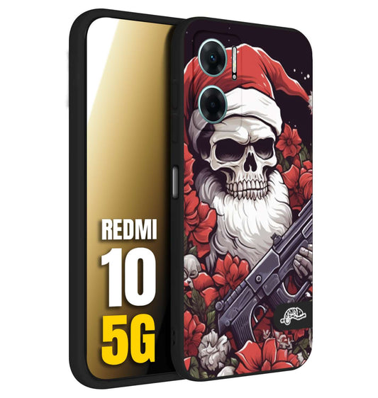 CUSTOMIZZA - Custodia cover nera morbida in tpu compatibile per Xiaomi Redmi 10 5G teschio natale santa claus fiori tattoo disegnato