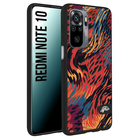 CUSTOMIZZA - Custodia cover nera morbida in tpu compatibile per Xiaomi Redmi Note 10 leopardato maculato tigrato colorata fiamme rossa blu arancione
