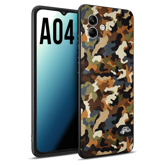 CUSTOMIZZA - Custodia cover nera morbida in tpu compatibile per Samsung A04 camouflage mimetico militare moderno blu marrone beige