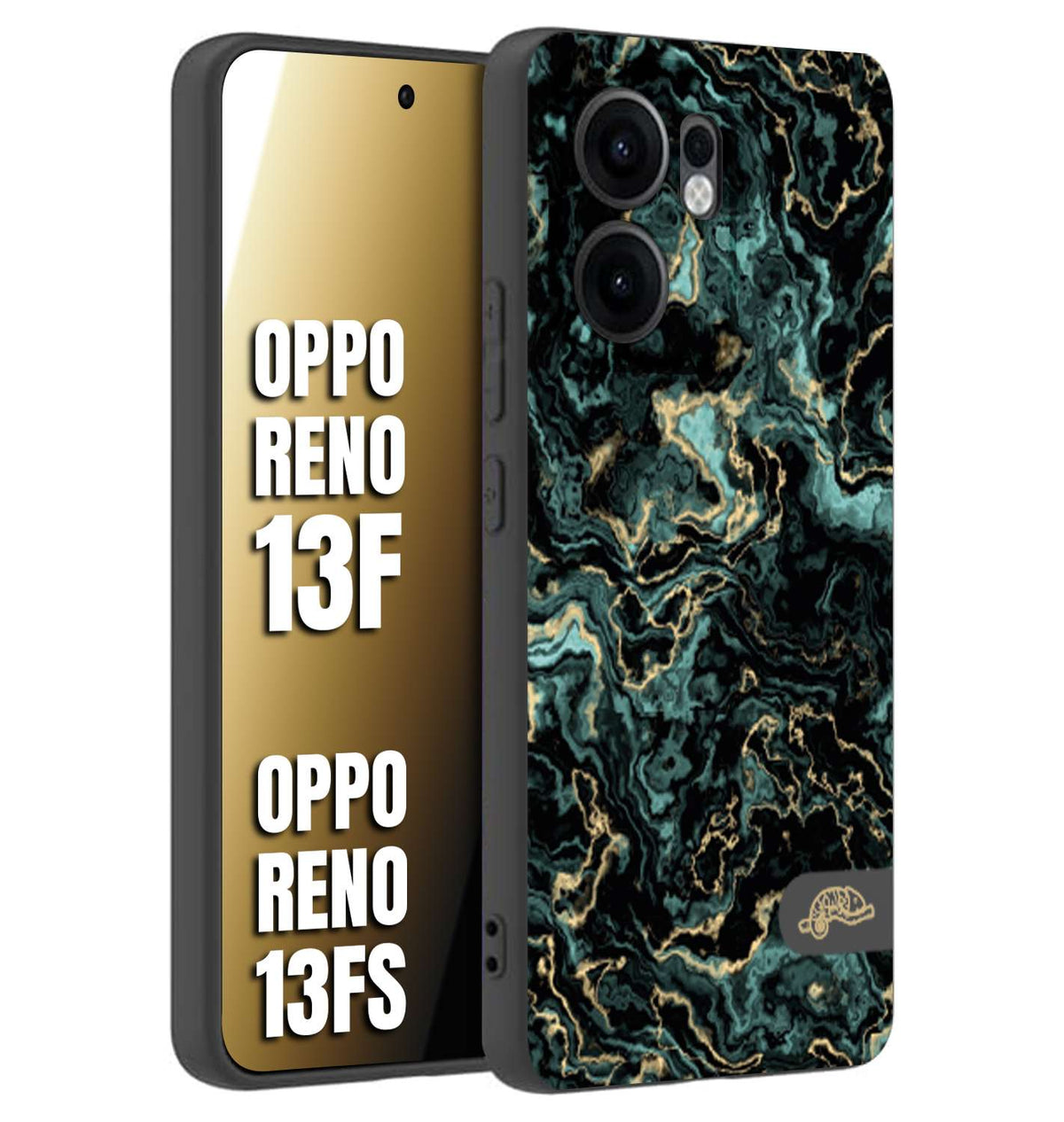 CUSTOMIZZA - Custodia cover nera morbida in tpu compatibile per Oppo Reno 13 F effetto marmo marble verde green venature dorato pietra