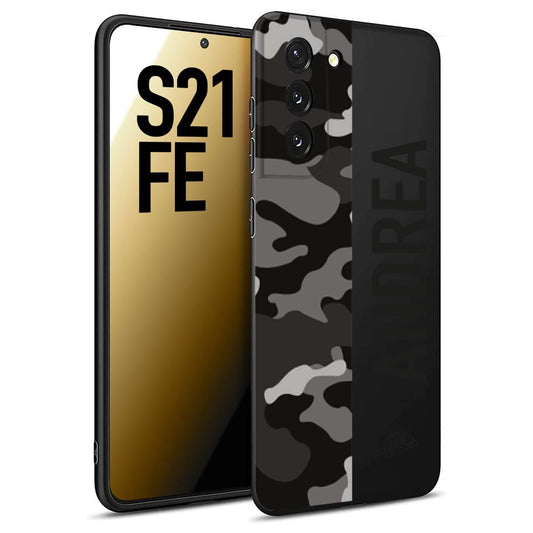 CUSTOMIZZA - Custodia cover nera morbida in tpu compatibile per Samsung S21 FE camouflage mimetico militare personalizzata nome