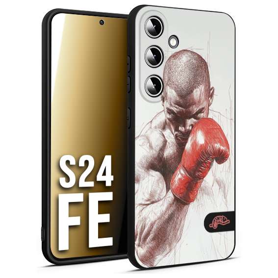 CUSTOMIZZA - Custodia cover nera morbida in tpu compatibile per Samsung S24 FE pugilato pugili disegno tattoo guantoni box sport primo piano