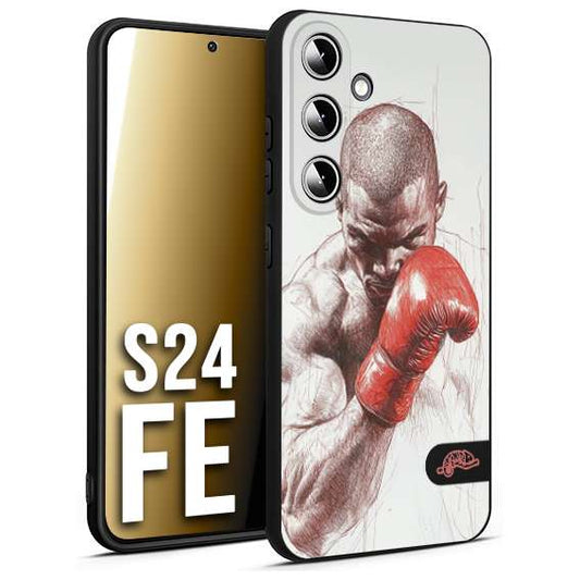 CUSTOMIZZA - Custodia cover nera morbida in tpu compatibile per Samsung S24 FE pugilato pugili disegno tattoo guantoni box sport primo piano
