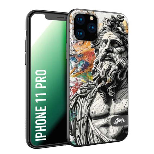 CUSTOMIZZA - Custodia cover nera morbida in tpu compatibile per iPhone 11 PRO statua colorata moderna antico tattoo splash color