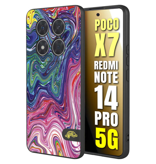 CUSTOMIZZA - Custodia cover nera morbida in tpu compatibile per Xiaomi Redmi Note 14 PRO 5G colorata fantasia vortice marmo arcobaleno rosa blu fucsia