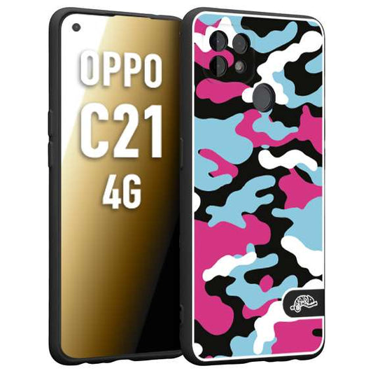CUSTOMIZZA - Custodia cover nera morbida in tpu compatibile per Realme C21 4G camouflage mimetico militare fucsia celeste
