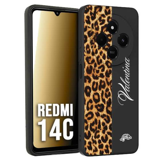 CUSTOMIZZA - Custodia cover nera morbida in tpu compatibile per Xiaomi Redmi 14C custom nome scritta leopardato maculato donna marrone leopard