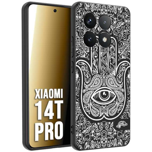 CUSTOMIZZA - Custodia cover nera morbida in tpu compatibile per Xiaomi 14T PRO mano di fatima effetto rilievo mandala donna