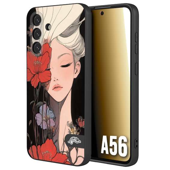 CUSTOMIZZA - Custodia cover nera morbida in tpu compatibile per Samsung A56 5G woman flower Fantasia Floreale Design Donna e Fiori, Retro Artistico