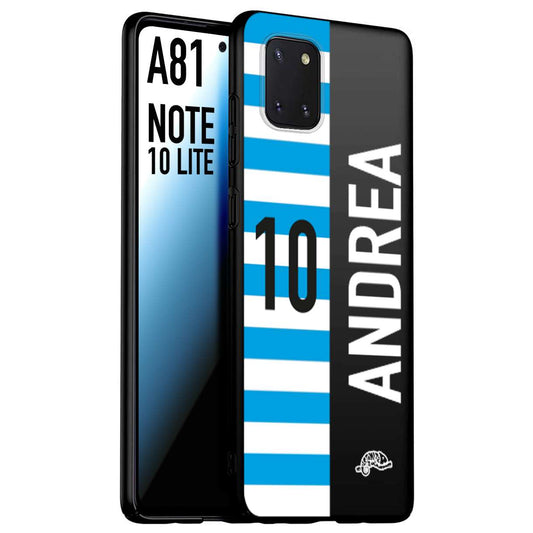 CUSTOMIZZA - Custodia cover nera morbida in tpu compatibile per Samsung A81 - Note 10 Lite personalizzata calcio football nome e numero calciatori biancazzurri