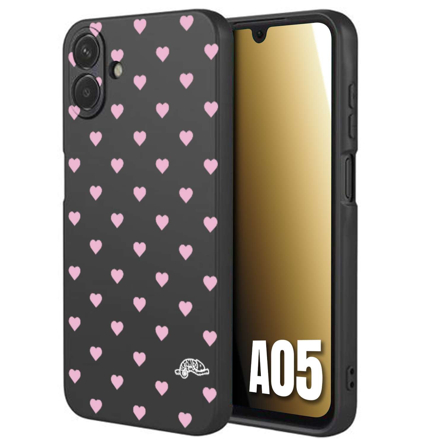 CUSTOMIZZA - Custodia cover nera morbida in tpu compatibile per Samsung A05 cuori pois rosa su nero donna pin up vintage