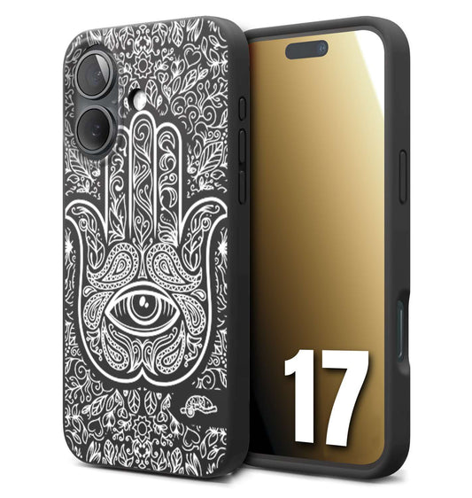 CUSTOMIZZA - Custodia cover nera morbida in tpu compatibile per iPhone 17 mano di fatima effetto rilievo mandala donna