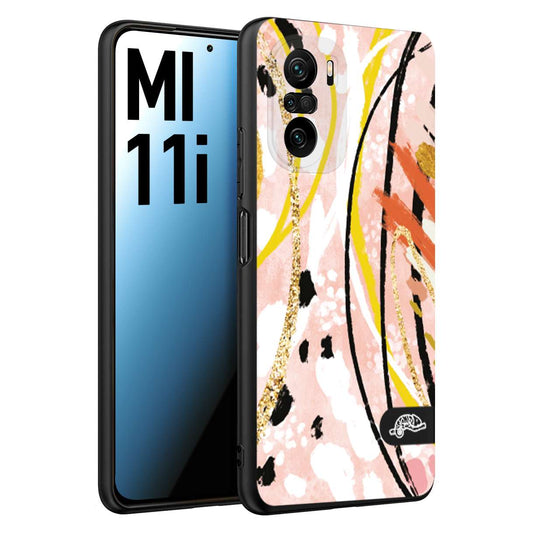 CUSTOMIZZA - Custodia cover nera morbida in tpu compatibile per Xiaomi Mi 11i fiori astratti donna zebrato leopardato fantasia dorata gialla rosa colorata