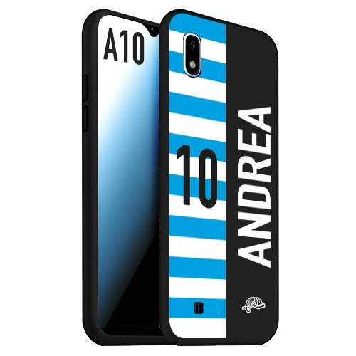 CUSTOMIZZA - Custodia cover nera morbida in tpu compatibile per Samsung A10 personalizzata calcio football nome e numero calciatori biancazzurri