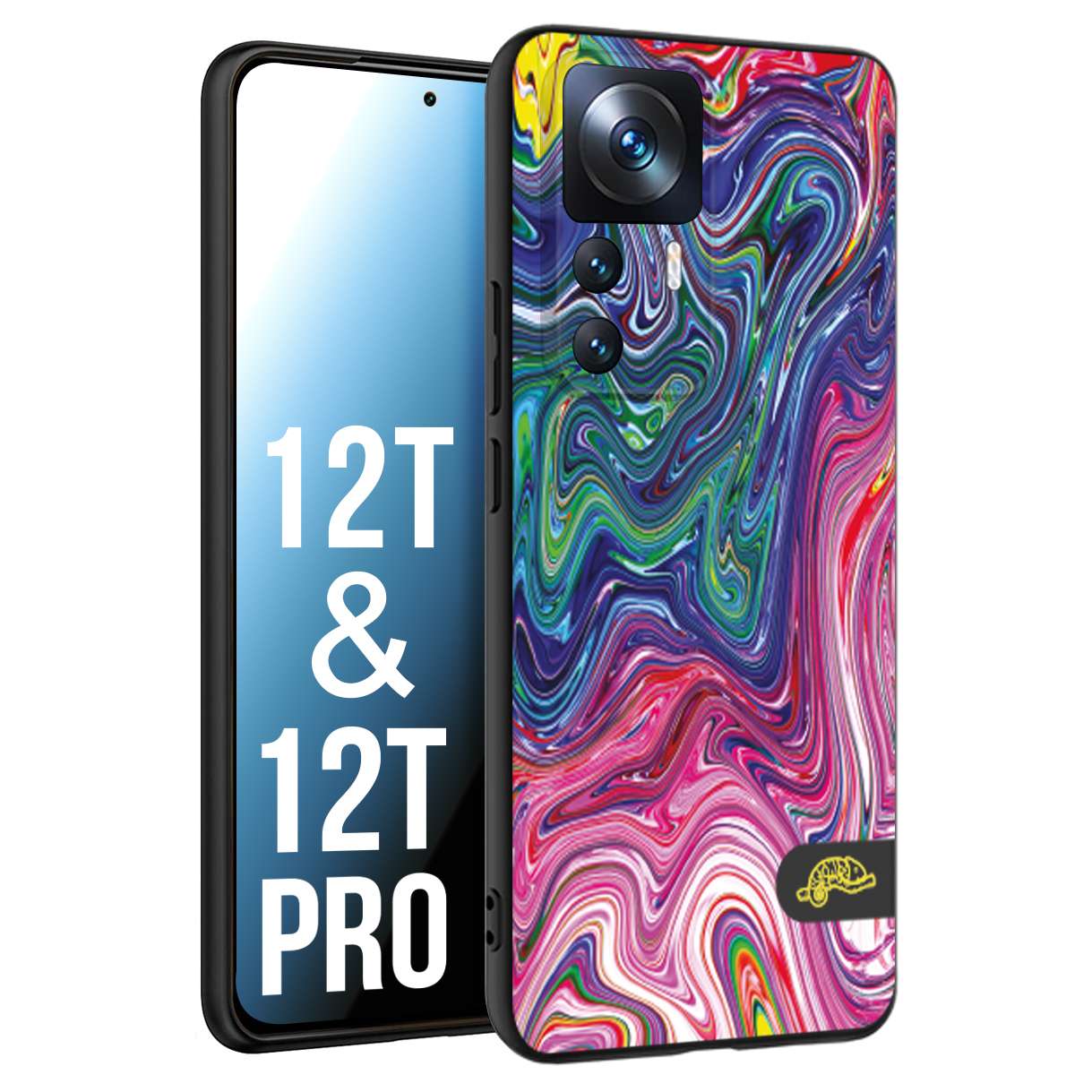 CUSTOMIZZA - Custodia cover nera morbida in tpu compatibile per Xiaomi 12T - 12T PRO colorata fantasia vortice marmo arcobaleno rosa blu fucsia