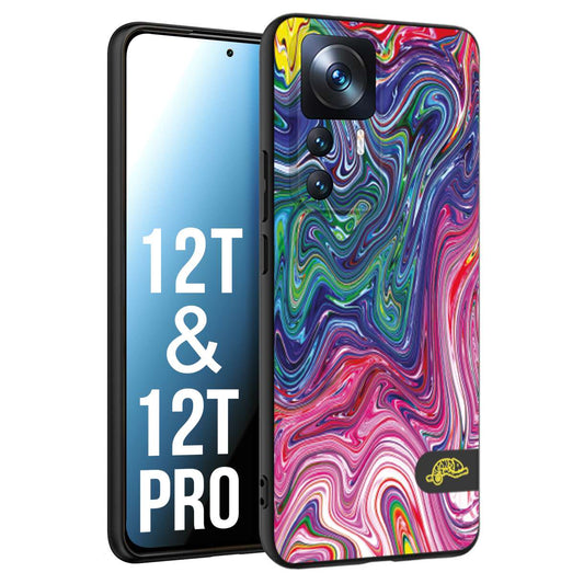 CUSTOMIZZA - Custodia cover nera morbida in tpu compatibile per Xiaomi 12T - 12T PRO colorata fantasia vortice marmo arcobaleno rosa blu fucsia