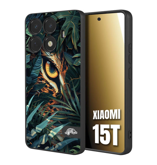 CUSTOMIZZA - Custodia cover nera morbida in tpu compatibile per Xiaomi 15T animali color giungla tropicale occhio di giaguaro felino disegnato