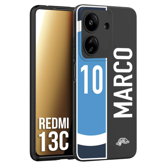 CUSTOMIZZA - Custodia cover nera morbida in tpu compatibile per Xiaomi Redmi 13C personalizzata calcio football nome e numero calciatori biancoazzurri bianco celesti