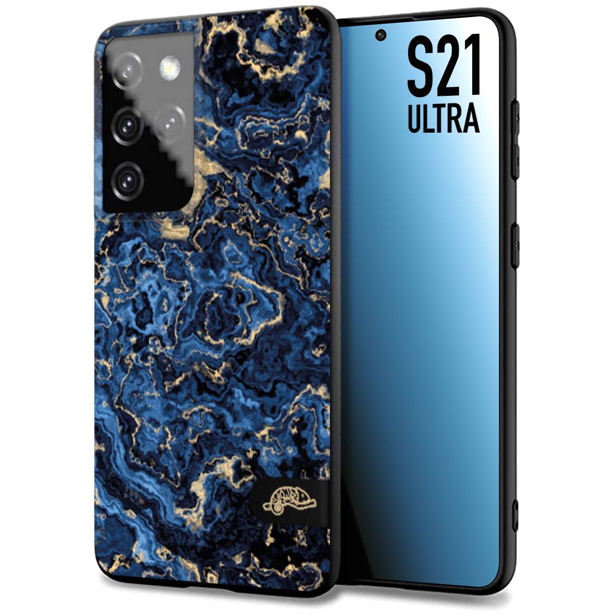 CUSTOMIZZA - Custodia cover nera morbida in tpu compatibile per Samsung S21 ULTRA effetto marmo marble blu venature dorato psichedelico