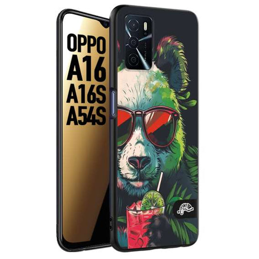 CUSTOMIZZA - Custodia cover nera morbida in tpu compatibile per Oppo A16 - A16S - A54S estate disegnata cocktails animali simpatici panda mojito