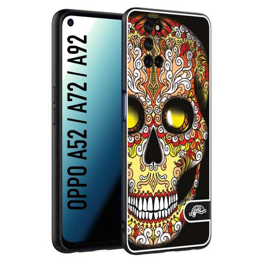 CUSTOMIZZA - Custodia cover nera morbida in tpu compatibile per Oppo A52 - A72 - A92 teschio messicano Mexican skull giallo rosso arancio