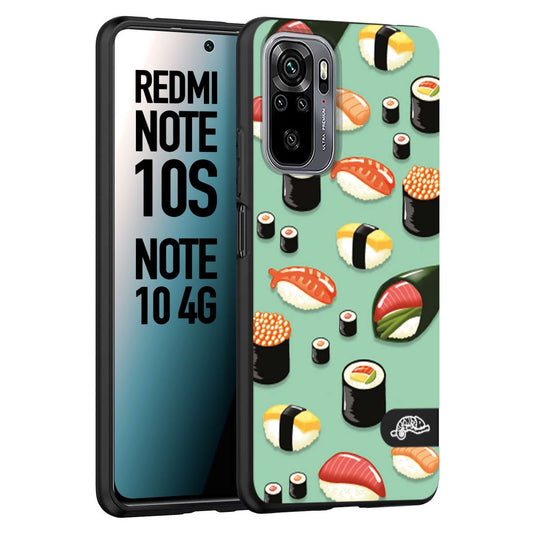 CUSTOMIZZA - Custodia cover nera morbida in tpu compatibile per Xiaomi Redmi Note 10S sushi disegni giapponese nighiri acquamarina verde