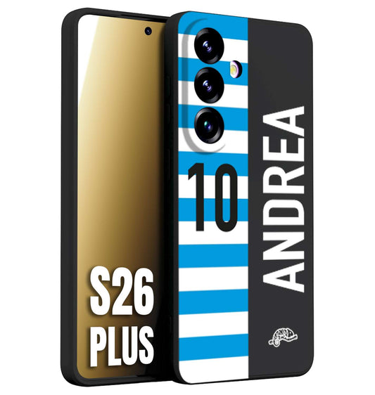 CUSTOMIZZA - Custodia cover nera morbida in tpu compatibile per Samsung S26 PLUS personalizzata calcio football nome e numero calciatori biancazzurri