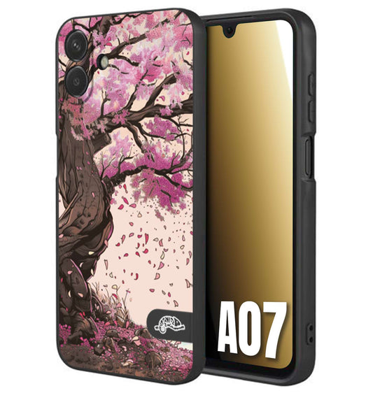 CUSTOMIZZA - Custodia cover nera morbida in tpu compatibile per Samsung A07 giapponese colori morbidi fiori di ciliegio rosa disegnata