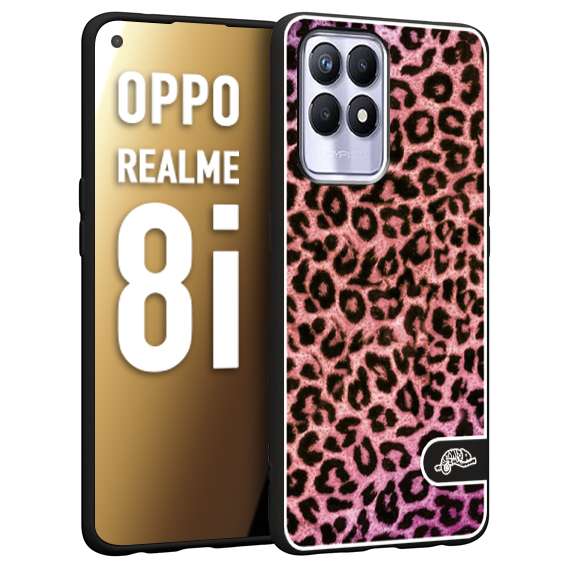 CUSTOMIZZA - Custodia cover nera morbida in tpu compatibile per Realme 8i leopardato maculato donna rosa leopard