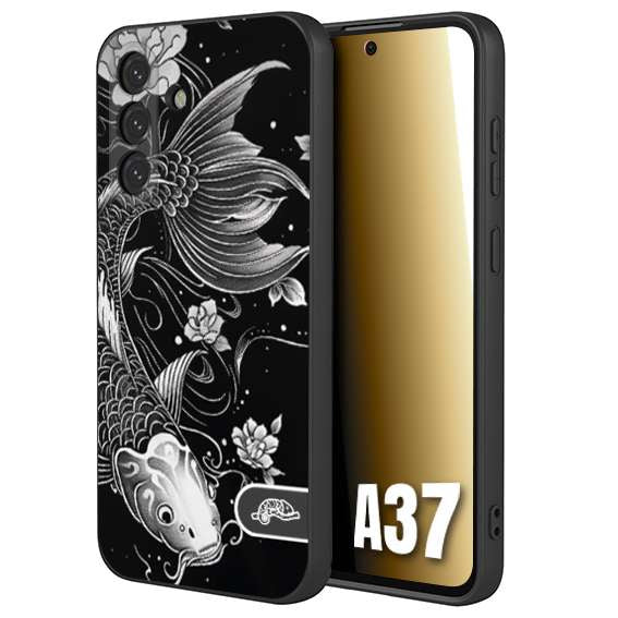 CUSTOMIZZA - Custodia cover nera morbida in tpu compatibile per Samsung A37 carpa koi black and white bianco a rilievo disegnato tattoo tatuaggio