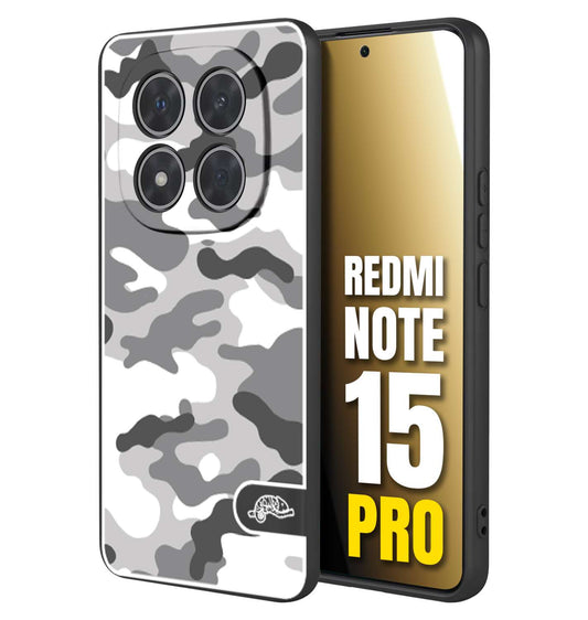 CUSTOMIZZA - Custodia cover nera morbida in tpu compatibile per Xiaomi Redmi Note 15 PRO camouflage mimetico militare bianco white