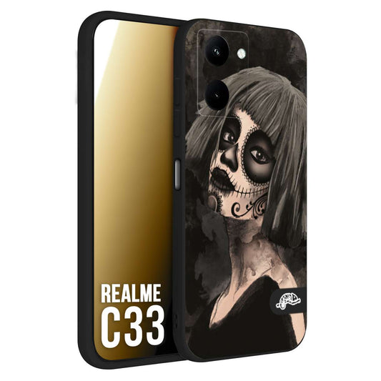 CUSTOMIZZA - Custodia cover nera morbida in tpu compatibile per Oppo Realme C33 chicana messicana dea de la muerte donna santa tattoo disegnata