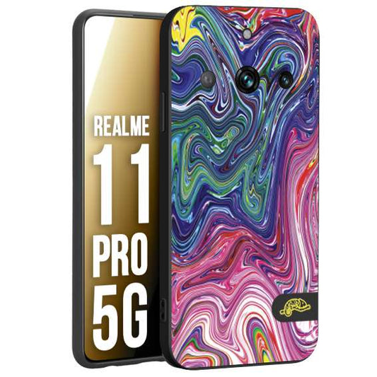 CUSTOMIZZA - Custodia cover nera morbida in tpu compatibile per Realme 11 PRO 5G colorata fantasia vortice marmo arcobaleno rosa blu fucsia