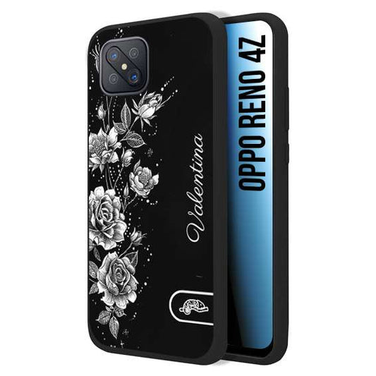 CUSTOMIZZA - Custodia cover nera morbida in tpu compatibile per Oppo Reno 4Z a rilievo soft touch personalizzata nome rose fiori donna