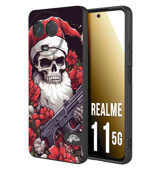 CUSTOMIZZA - Custodia cover nera morbida in tpu compatibile per Oppo Realme 11 5G teschio natale santa claus fiori tattoo disegnato