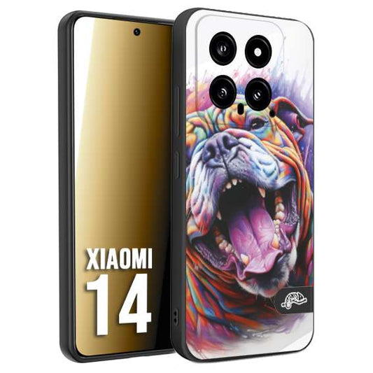 CUSTOMIZZA - Custodia cover nera morbida in tpu compatibile per Xiaomi 14 animali color bulldog cane dog colori vibranti disegnato schizzo