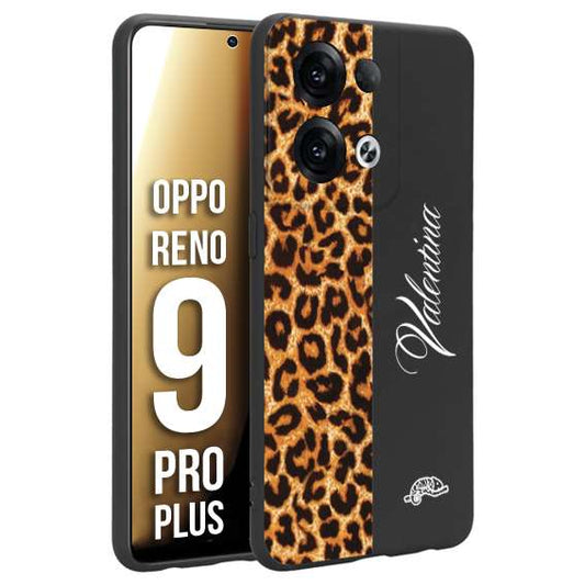 CUSTOMIZZA - Custodia cover nera morbida in tpu compatibile per Oppo Reno 9 PRO PLUS custom nome scritta leopardato maculato donna marrone leopard