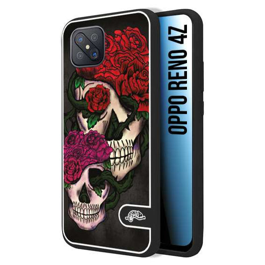 CUSTOMIZZA - Custodia cover nera morbida in tpu compatibile per Oppo Reno 4Z teschi e rose rosse fucsia skull and roses