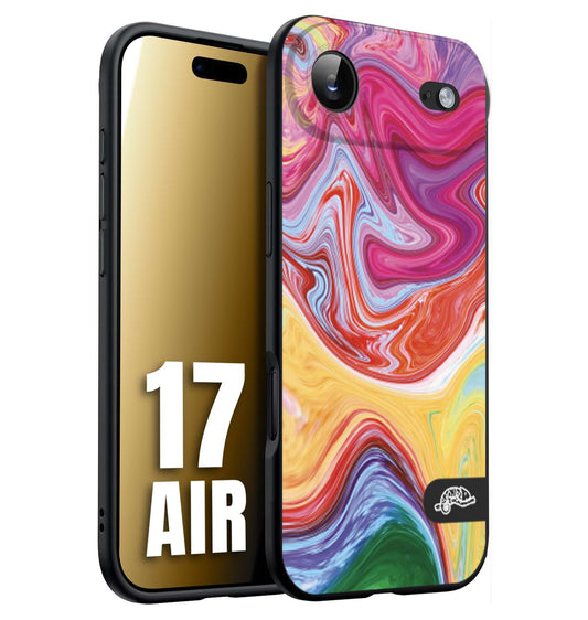 CUSTOMIZZA - Custodia cover nera morbida in tpu compatibile per iPhone 17 AIR colorata fantasia vortice marmo onde verde fucsia gialla