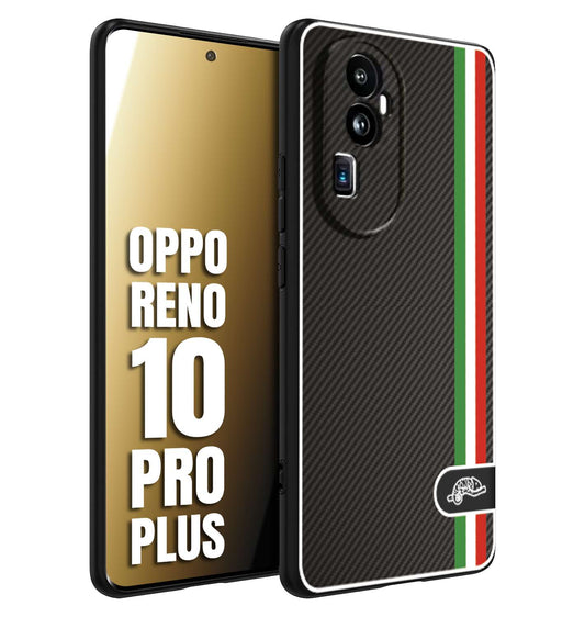 CUSTOMIZZA - Custodia cover nera morbida in tpu compatibile per Oppo Reno 10 PRO PLUS effetto fibra di carbonio bandiera Italia made in Italy
