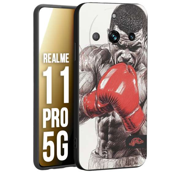 CUSTOMIZZA - Custodia cover nera morbida in tpu compatibile per Realme 11 PRO 5G pugilato pugili disegno tattoo guantoni box pesi massimi gancio