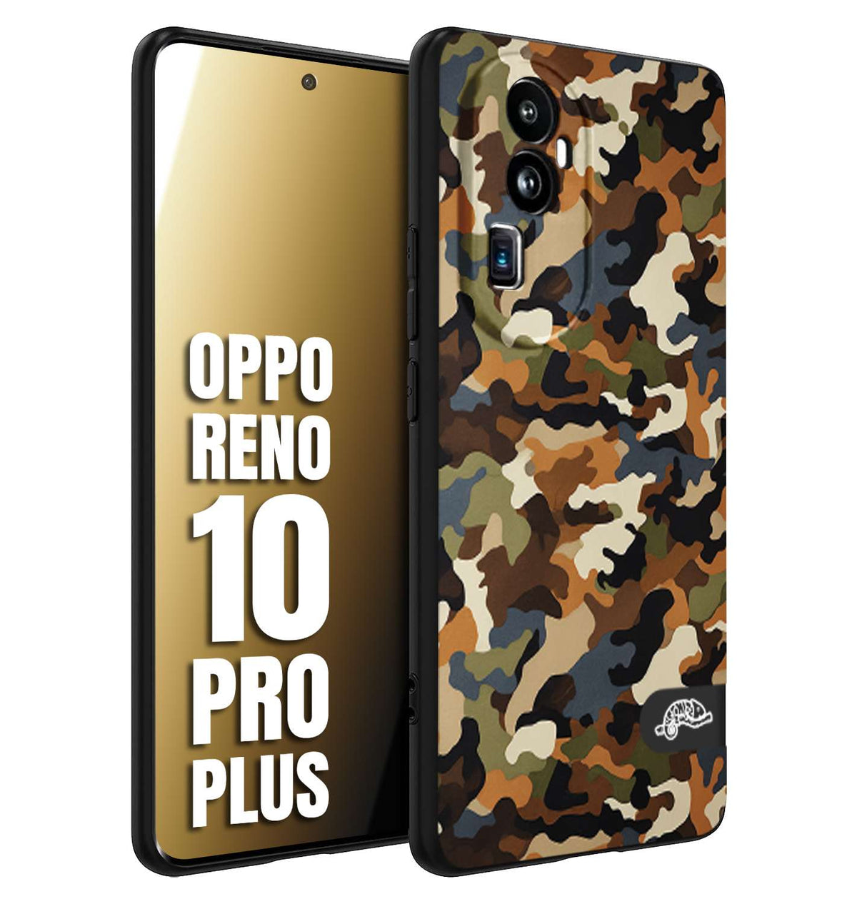 CUSTOMIZZA - Custodia cover nera morbida in tpu compatibile per Oppo Reno 10 PRO PLUS camouflage mimetico militare moderno blu marrone beige