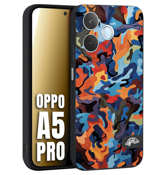 CUSTOMIZZA - Custodia cover nera morbida in tpu compatibile per Oppo A5 PRO camouflage mimetico militare moderno blu arancio rosso