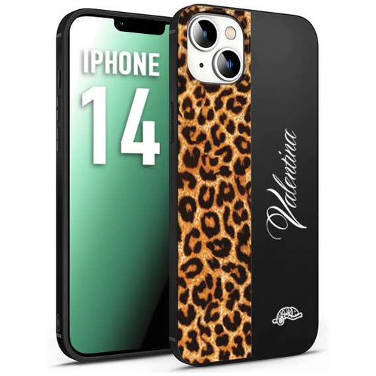 CUSTOMIZZA - Custodia cover nera morbida in tpu compatibile per iPhone 14 custom nome scritta leopardato maculato donna marrone leopard