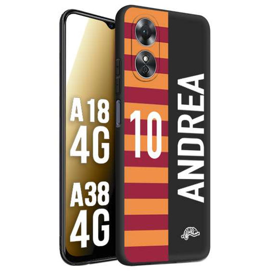 CUSTOMIZZA - Custodia cover nera morbida in tpu compatibile per Oppo A18 4G - A38 4G personalizzata calcio football nome e numero calciatori giallo rossi