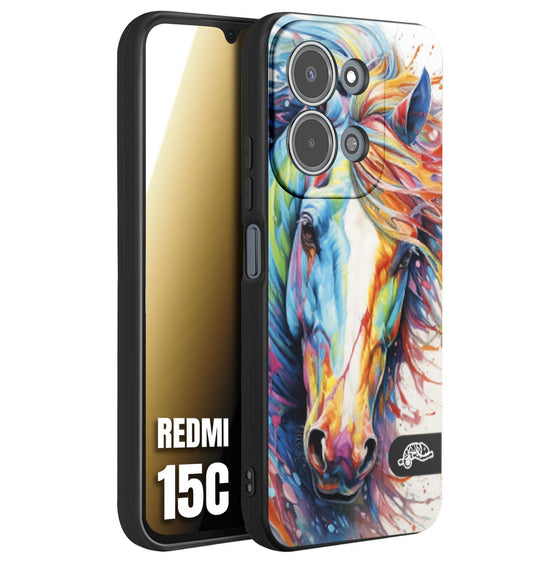 CUSTOMIZZA - Custodia cover nera morbida in tpu compatibile per Xiaomi Redmi 15C animali color cavallo horse viso colori vibranti disegnato schizzo
