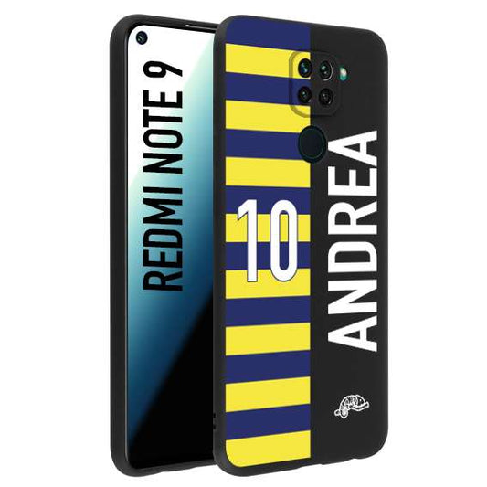 CUSTOMIZZA - Custodia cover nera morbida in tpu compatibile per Xiaomi Redmi Note 9 personalizzata calcio football nome e numero calciatori giallo blu